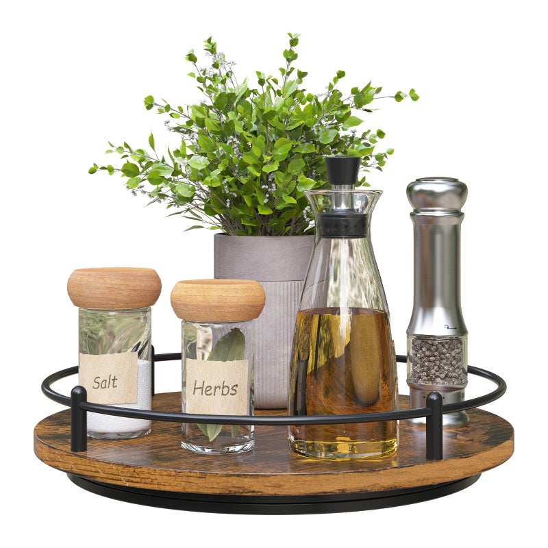 KOKSTOP Lazy Susan Organizer10 Inch Rotating Spice Rack Decor for Kitchen Countertop Round Wooden Turntable Holder for Dinning Room Living Room Home Black