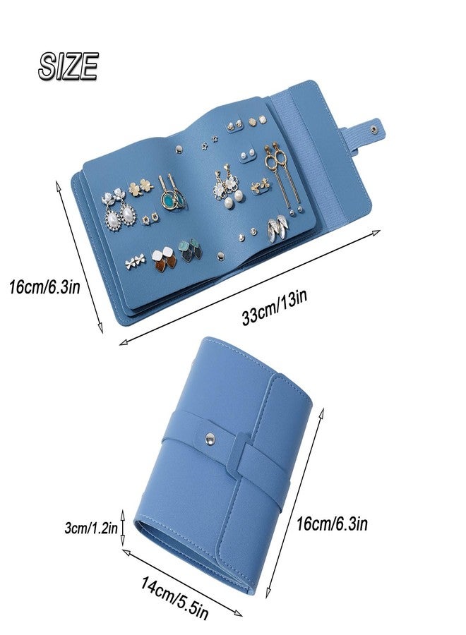 LAKE OF FIRE Earring Holder Organizer with Foldable Book Design Jewelry Book Organizer, Portable Pu Leather Travel Earring Case(Blue) - Image 2