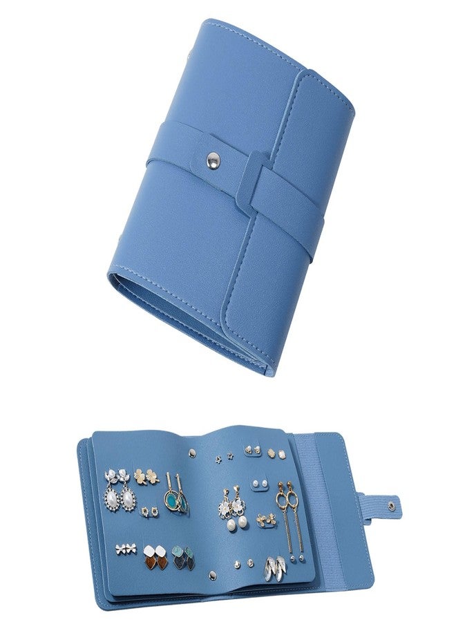 LAKE OF FIRE Earring Holder Organizer with Foldable Book Design Jewelry Book Organizer, Portable Pu Leather Travel Earring Case(Blue) - Image 1