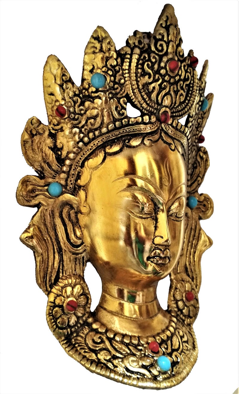Purpledip Metal Face Mask Goddess Tara: Buddhist Goddess Wall Plaque (11548) - Image 2