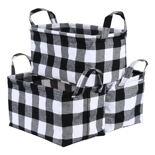 Kaaltisy Buffalo Storage Basket - Black and White Foldable Storage Baskets, Buffalo Plaid Cube Storage Bins for Shelves, Home Office Organizer Containers for Closet, Towels, Drawers - 3 Pack - Image 1