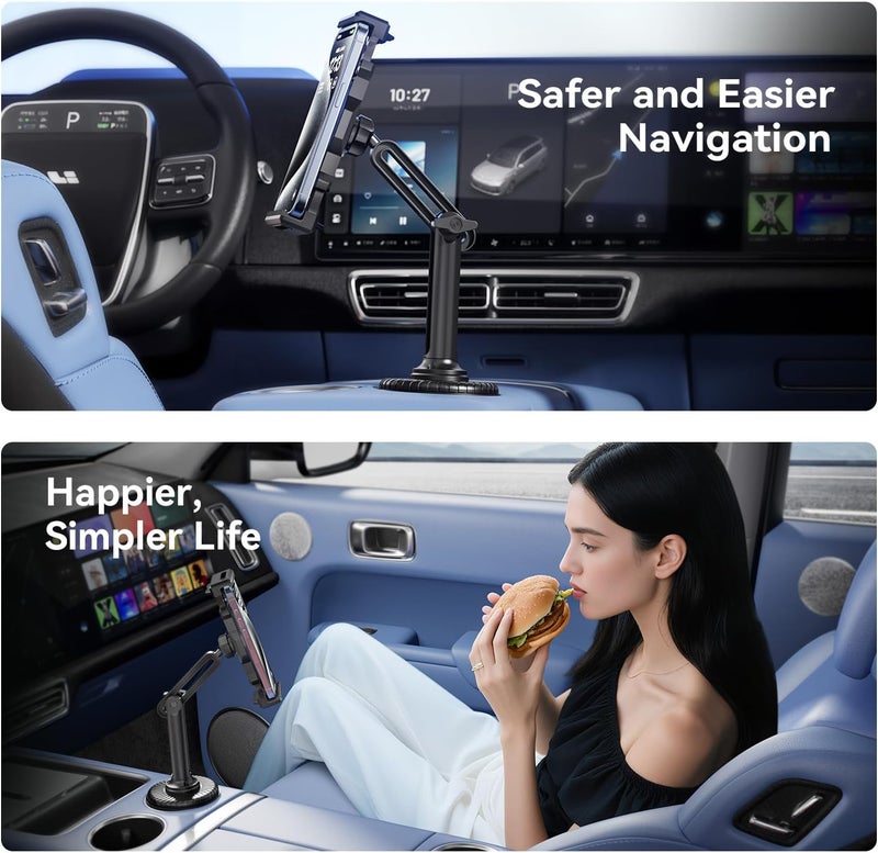 KDD Tablet Holder for Car, Long Adjustable Arm Car Cup Holder iPad Stand for Truck Mount, Universal Car Cup Cradle Stand Fit 4.7-13 Tablet Phone for iPad Pro, Galaxy, Switch, Travel Accessories - Image 5