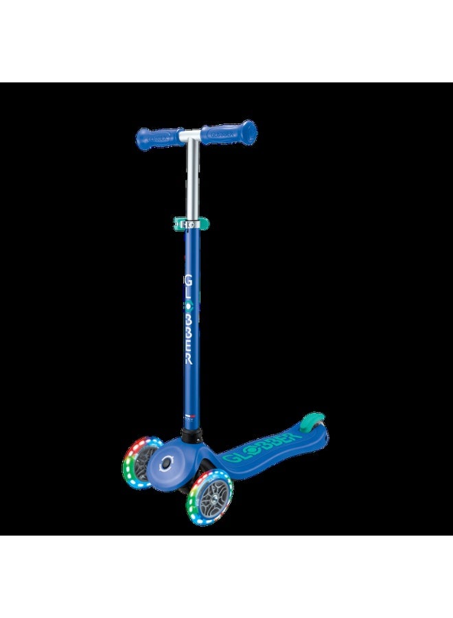 GLOBBER سكوتر أطفال بريمو بلس مع أضواء LED - سكوتر ثلاثي العجلات قابل للتعديل وقابل للطي - أزرق داكن وأخضر - Image 1