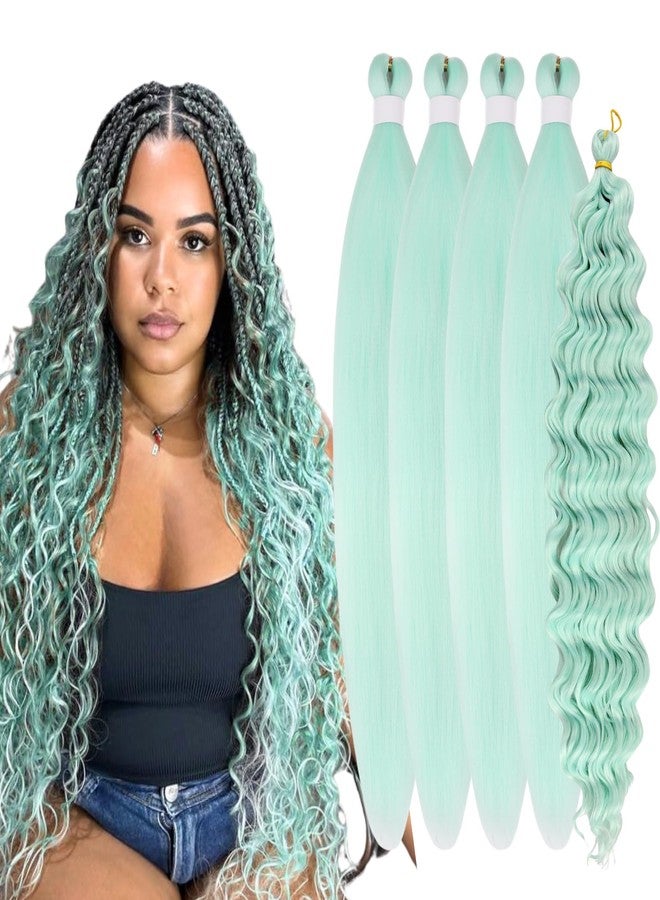 Leticia Light Green Pre stretched Briaidng Hair 26 Inch Hypoallergenic Curly Braiding Hair for Boho Braids Yaki Deep Wave Braids - Image 1