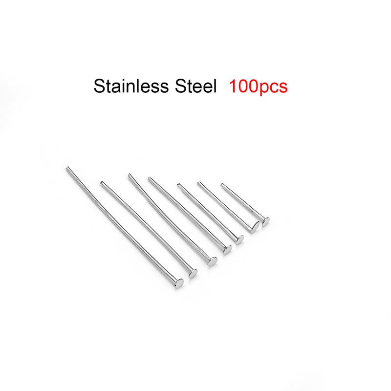 Stainless steel water plating real gold plating nine-character needle T-character needle ball needle accessories DIY handmade material 9-character needle wholesale Steel color T-pin (100/bag) 