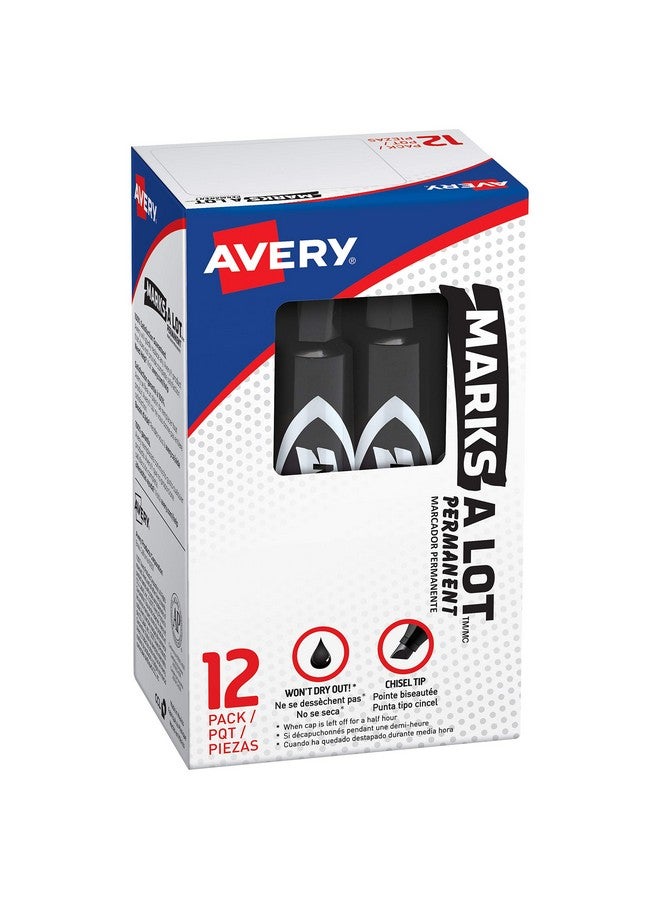 AVERY Marks A Lot Avery Permanent Marker Regular Chisel Tip Black (07888) 12 Markers - Image 1