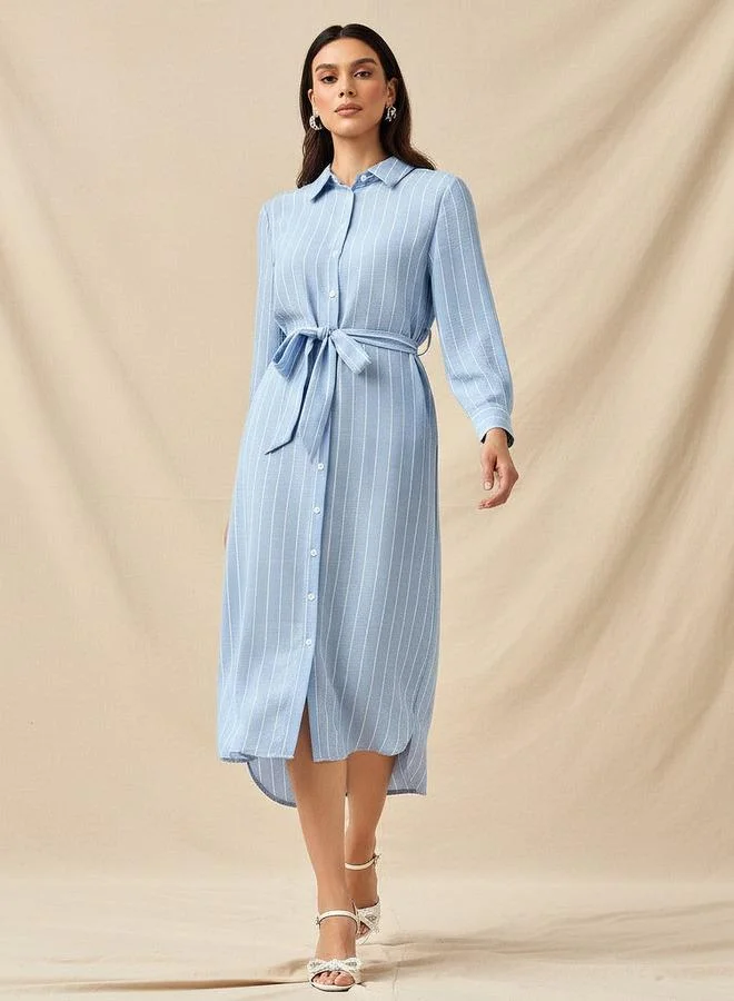 سبلاش فيڤ Striped Women Shirt Dress with Tie Up Belt