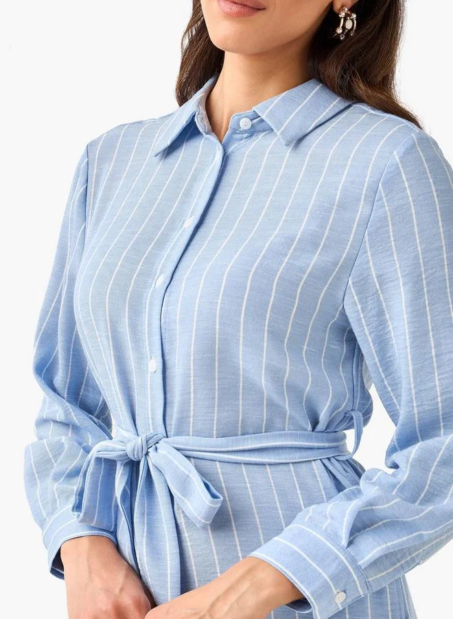 سبلاش فيڤ Striped Women Shirt Dress with Tie Up Belt