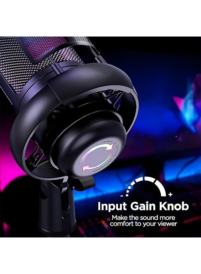 DUNISO Gaming Microphone, USB PC Microphone for Streaming, Podcasting, Recording, Condenser Computer Desktop Microphone for Mac with RGB Lighting, Silent Touch, Headphone Jack, Pop Filter, Stand - AmpliGame A8  - Image 4