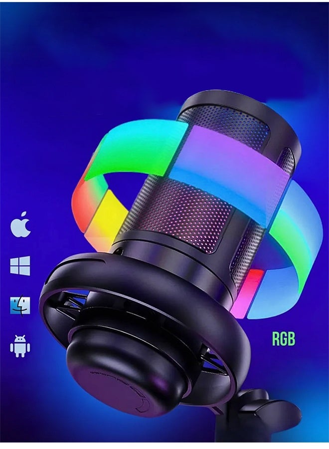 DUNISO Gaming Microphone, USB PC Microphone for Streaming, Podcasting, Recording, Condenser Computer Desktop Microphone for Mac with RGB Lighting, Silent Touch, Headphone Jack, Pop Filter, Stand - AmpliGame A8  - Image 5