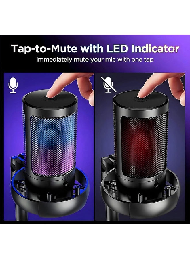 DUNISO Gaming Microphone, USB PC Microphone for Streaming, Podcasting, Recording, Condenser Computer Desktop Microphone for Mac with RGB Lighting, Silent Touch, Headphone Jack, Pop Filter, Stand - AmpliGame A8  - Image 3