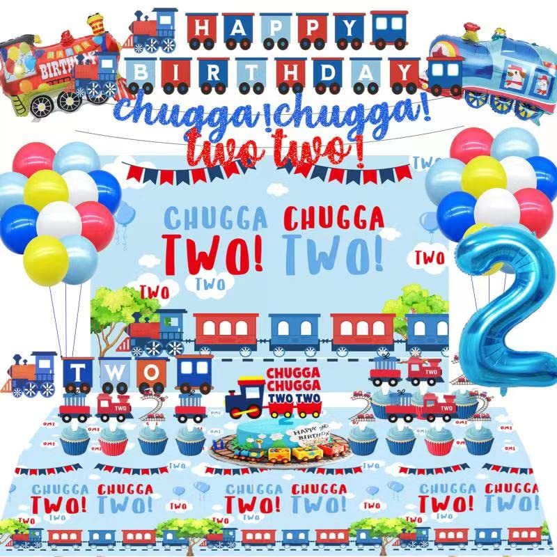 BEOXAGAR Chugga Chugga Two Two Party Supplies,Train 2nd Birthday Party Supplies,2nd Birthday Decorations For Boys,Chugga Chugga Two Two Party Decorations, - Image 1
