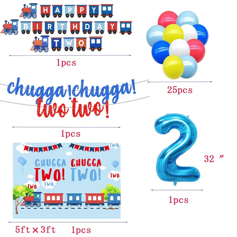 BEOXAGAR Chugga Chugga Two Two Party Supplies,Train 2nd Birthday Party Supplies,2nd Birthday Decorations For Boys,Chugga Chugga Two Two Party Decorations, - Image 2