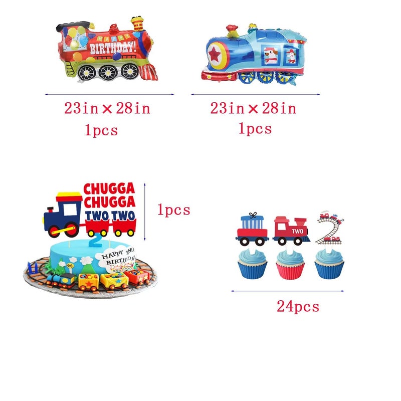 BEOXAGAR Chugga Chugga Two Two Party Supplies,Train 2nd Birthday Party Supplies,2nd Birthday Decorations For Boys,Chugga Chugga Two Two Party Decorations, - Image 3