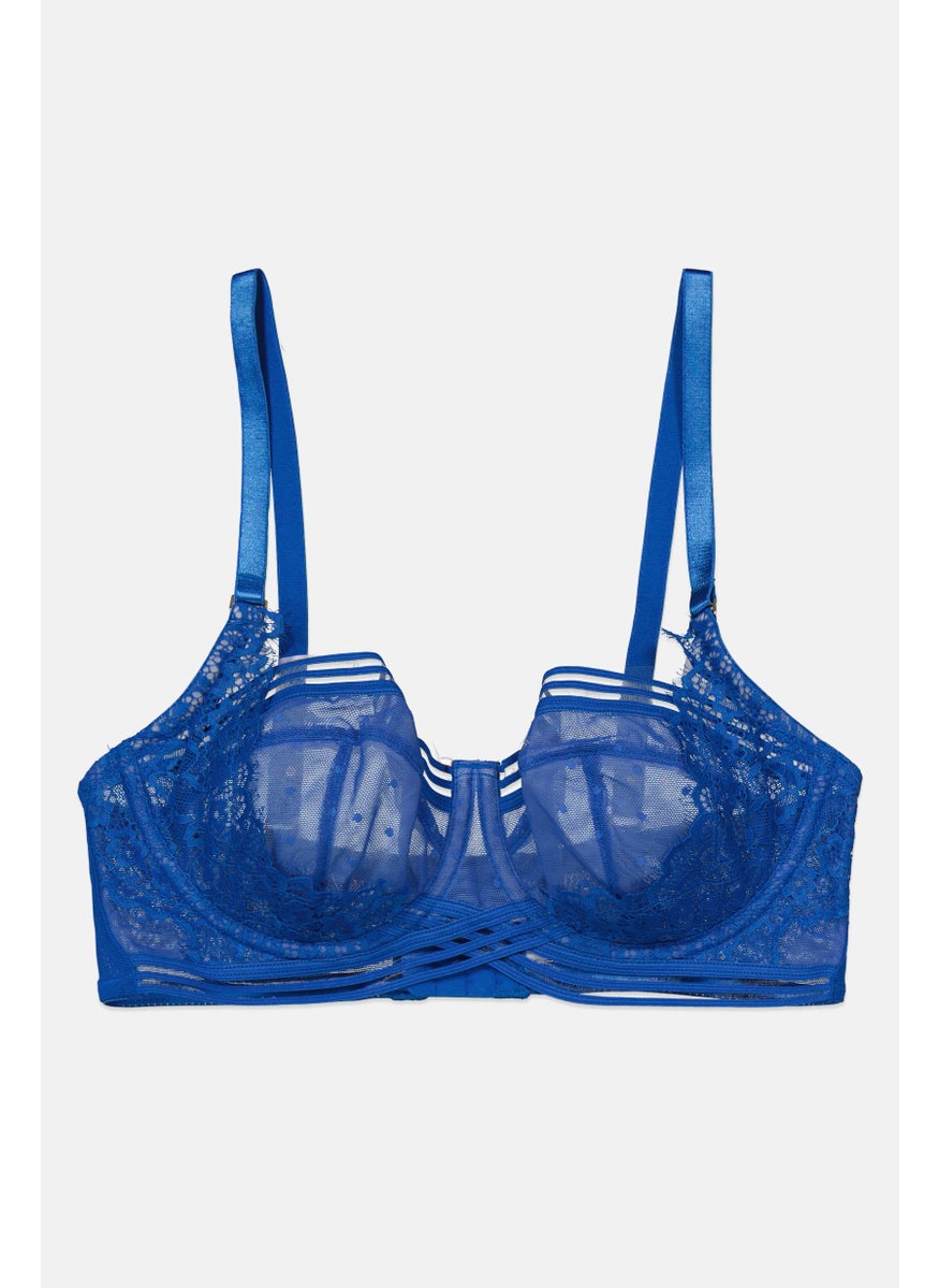 Figleaves Women Textured Non Padded Underwire Bra, Blue  - Image 1