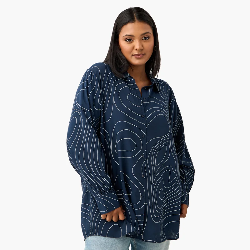 أولا بوبكن Plus Size Ulla Popken Printed Shirt with Long Sleeves