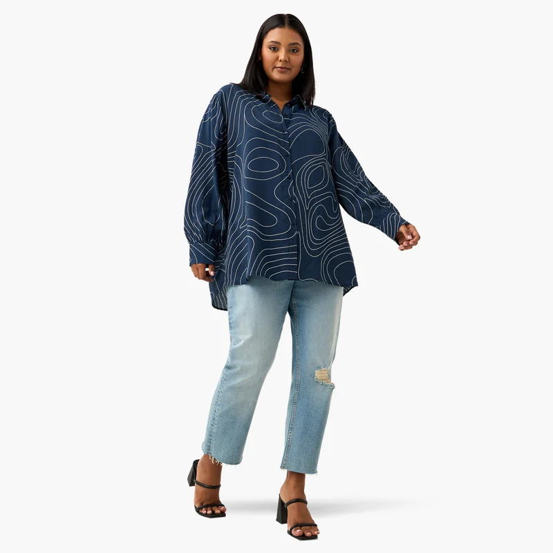  أولا بوبكن Plus Size Ulla Popken Printed Shirt with Long Sleeves