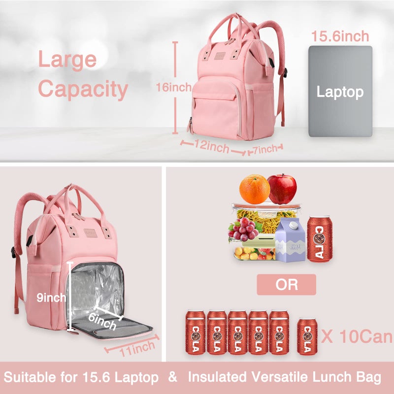 MAQTOIZ Women's Insulated Laptop Backpack Lunch Cooler Bookbag with USB Port for Women (15.6/14/13 Inch Laptop), Gift For Her - Image 3