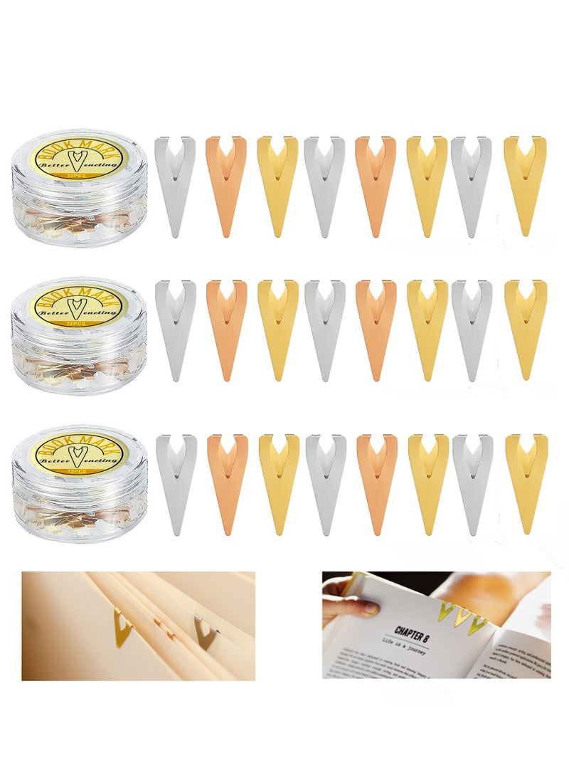 SYOSI - Book Markers, 3 Boxes Metal Bookmarkers, Book Darts Tin Stainless Page Markers for Students Best Gift for All Types of Readers, 12 Per Box Mixed Color - Image 1