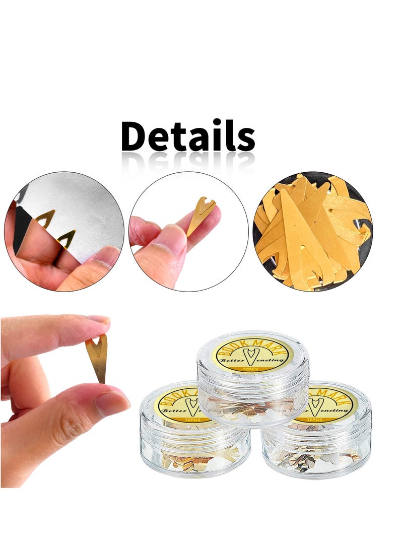 SYOSI - Book Markers, 3 Boxes Metal Bookmarkers, Book Darts Tin Stainless Page Markers for Students Best Gift for All Types of Readers, 12 Per Box Mixed Color - Image 1