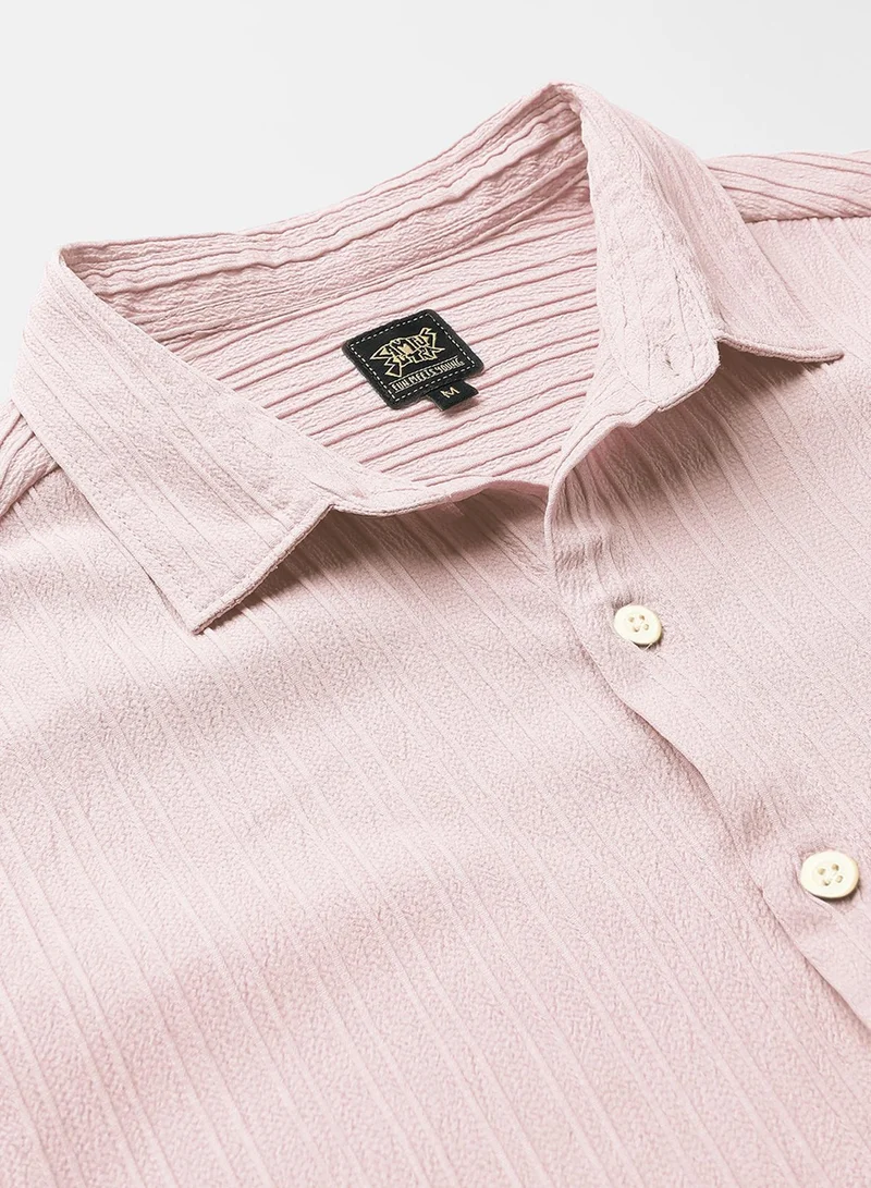 كامبوس سوترا Men's Blush Pink Self-Design Striped Shirt