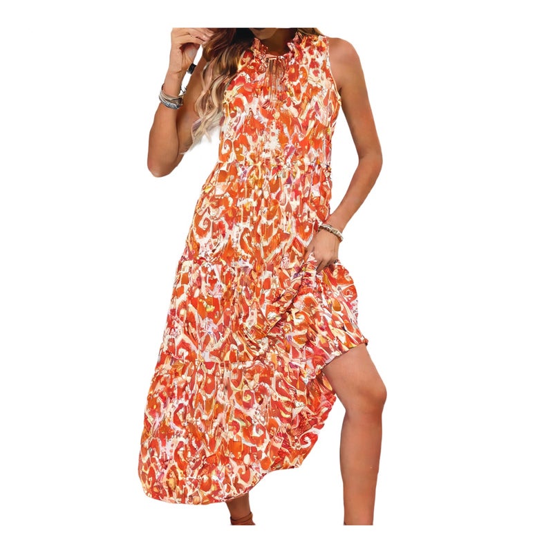 Women's V-Neck Sleeveless Floral Print Maxi Dress Summer Beach Vacation - Image 1