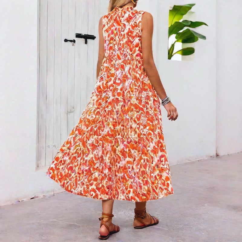 Women's V-Neck Sleeveless Floral Print Maxi Dress Summer Beach Vacation - Image 3