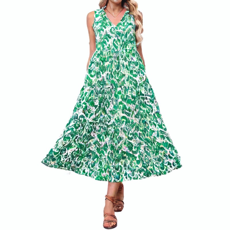 Women's V-Neck Sleeveless Floral Print Maxi Dress Summer Beach Vacation - Image 4