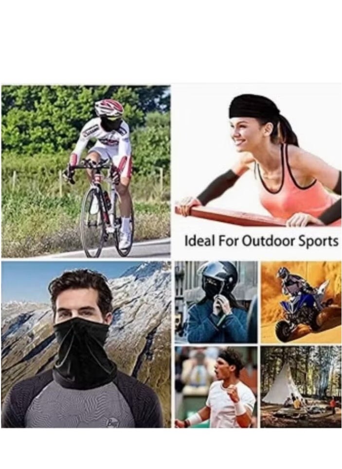 OMEVE 3-Pieces Neck Gaiter Mask for Men Women Bandana Face Cover Scarf Cycling Outdoors Sports Soft Elasticity Quick-dry with Cooling Ice Silk Arm Sleeves Summer UV Sun Protection  - Image 4