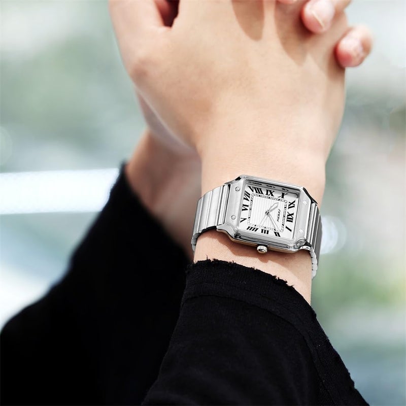 SINOBI Classic Square Watches for Men with Roman Numerals Casual Watch (Silver) - Image 2