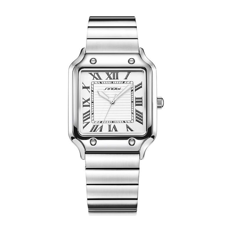 SINOBI Classic Square Watches for Men with Roman Numerals Casual Watch (Silver) - Image 1