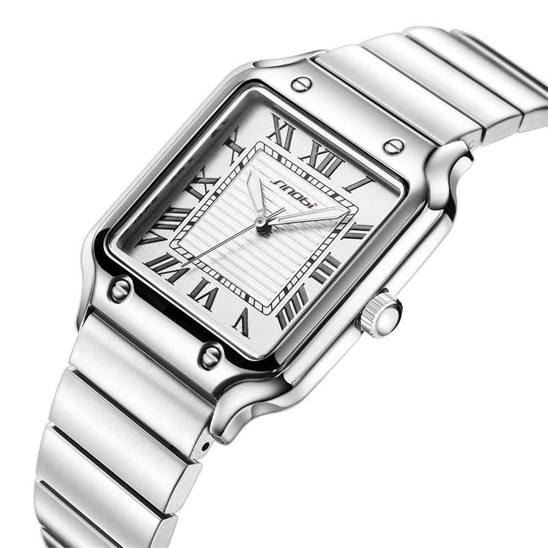 SINOBI Classic Square Watches for Men with Roman Numerals Casual Watch (Silver) - Image 3