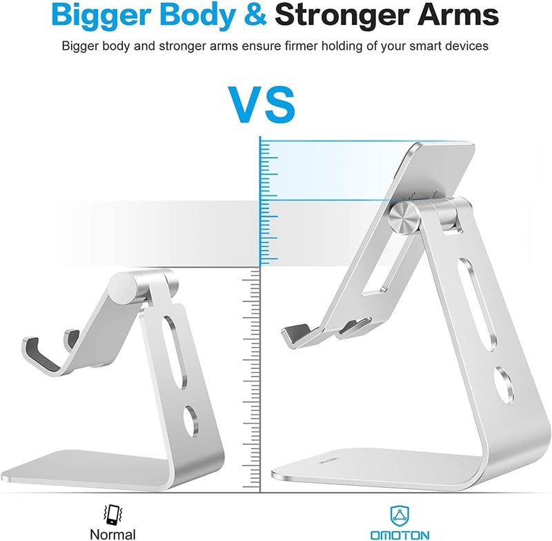 Omoton Adjustable Tablet Stand for Desk, Upgraded Longer Arms for Greater Stability, T2 Tablet Holder with Hollow Design for Bigger Sized Phones and Tablets Such as iPad Pro/Air/Mini, Silver - Image 5