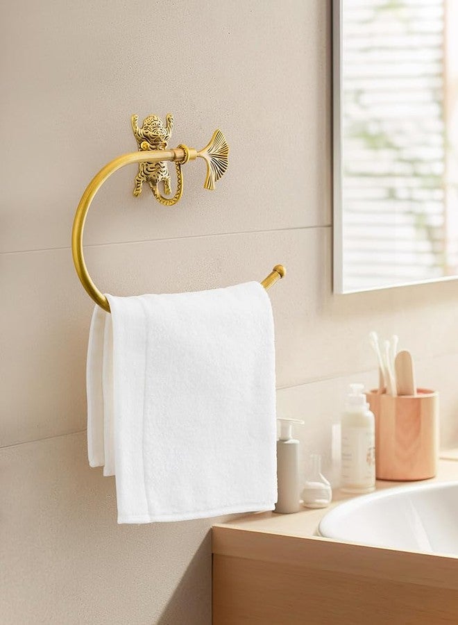 TerkCo Vintage Brass Towel Ring Holder,Decorative Hand Towel Rack with Tiger Design, Antique Brass Gold Wall Mounted for Kitchen, Bathroom Accessories (Gold) - Image 3