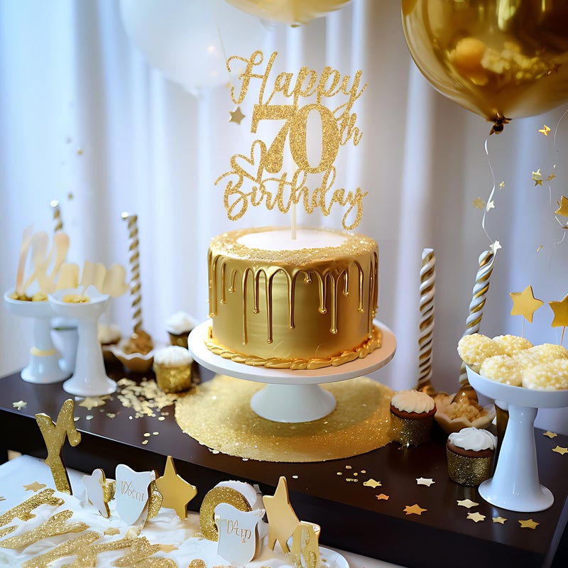 Yotawebery Happy 70th Birthday Cake Topper  70th Birthday Cake Decorations  Cheers to 70 Years  70 and Fabulous  70th Birthday Party Decorations Gold Glitter - Image 2