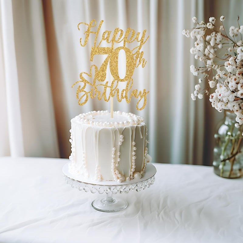 Yotawebery Happy 70th Birthday Cake Topper  70th Birthday Cake Decorations  Cheers to 70 Years  70 and Fabulous  70th Birthday Party Decorations Gold Glitter - Image 4