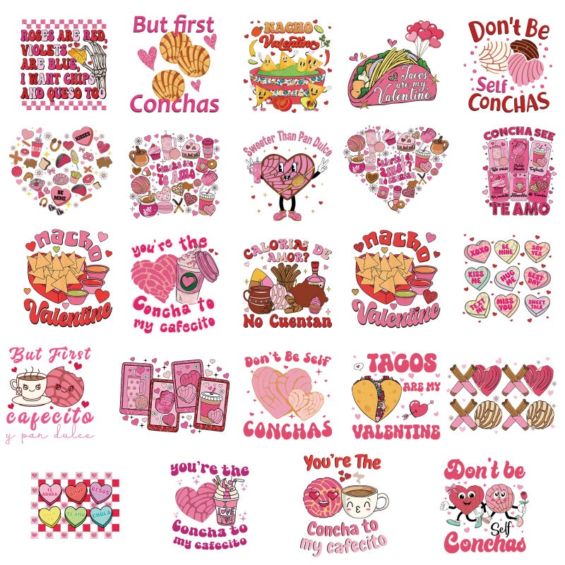 Shejdgart Dtf Transfers Ready to Press - 24 Pcs Valentines Day Iron on Patches for T-Shirts, Concha Mexican Iron on Stickers Heat Transfer Vinyl Decals for DIY Fabric Clothes Decor - Image 1