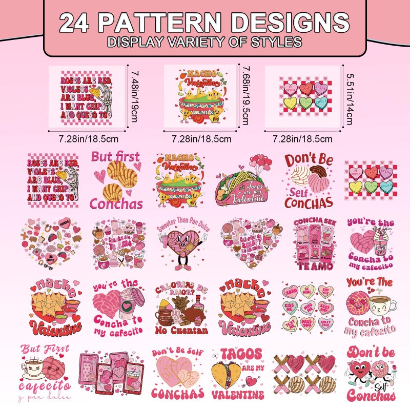 Shejdgart Dtf Transfers Ready to Press - 24 Pcs Valentines Day Iron on Patches for T-Shirts, Concha Mexican Iron on Stickers Heat Transfer Vinyl Decals for DIY Fabric Clothes Decor - Image 2