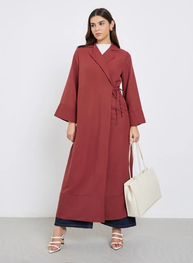 Amirah Burgundy Notch Label Wrap Abaya