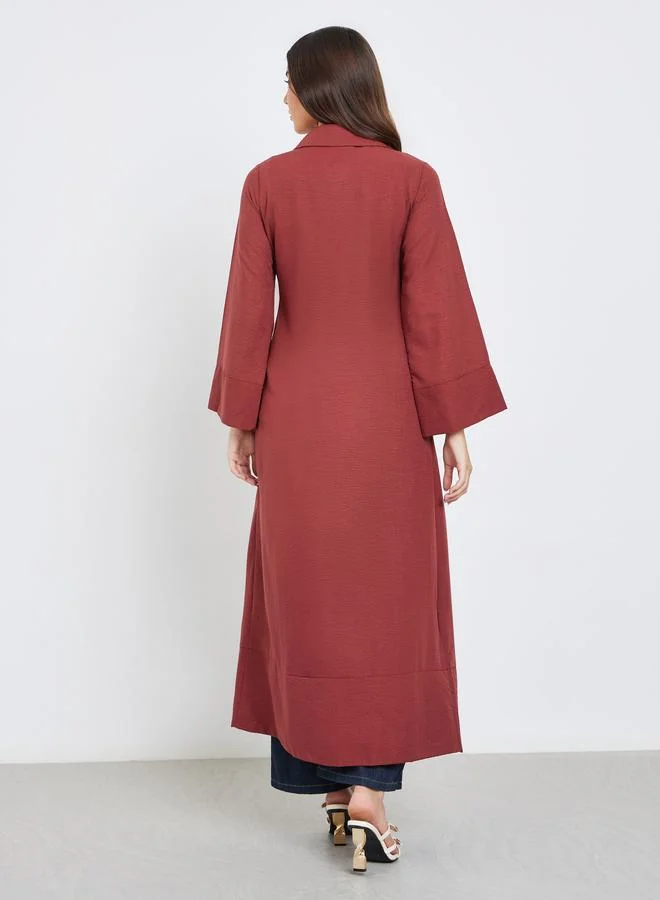 Amirah Burgundy Burgundy Notch Label Wrap Abaya for Women | Best Price UAE