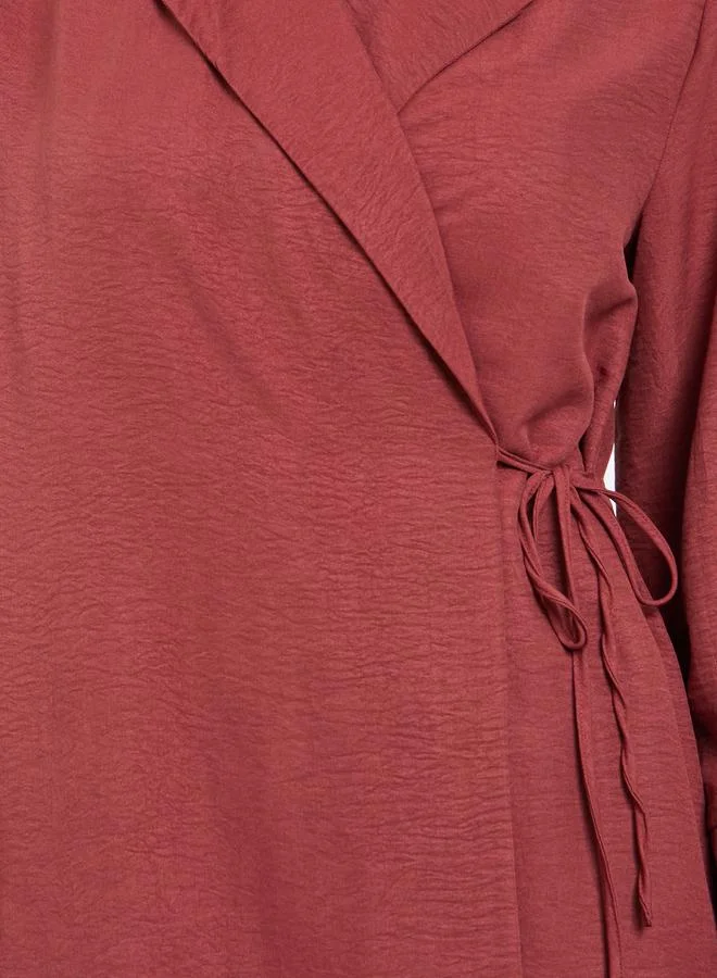Amirah Burgundy Burgundy Notch Label Wrap Abaya for Women | Best Price UAE