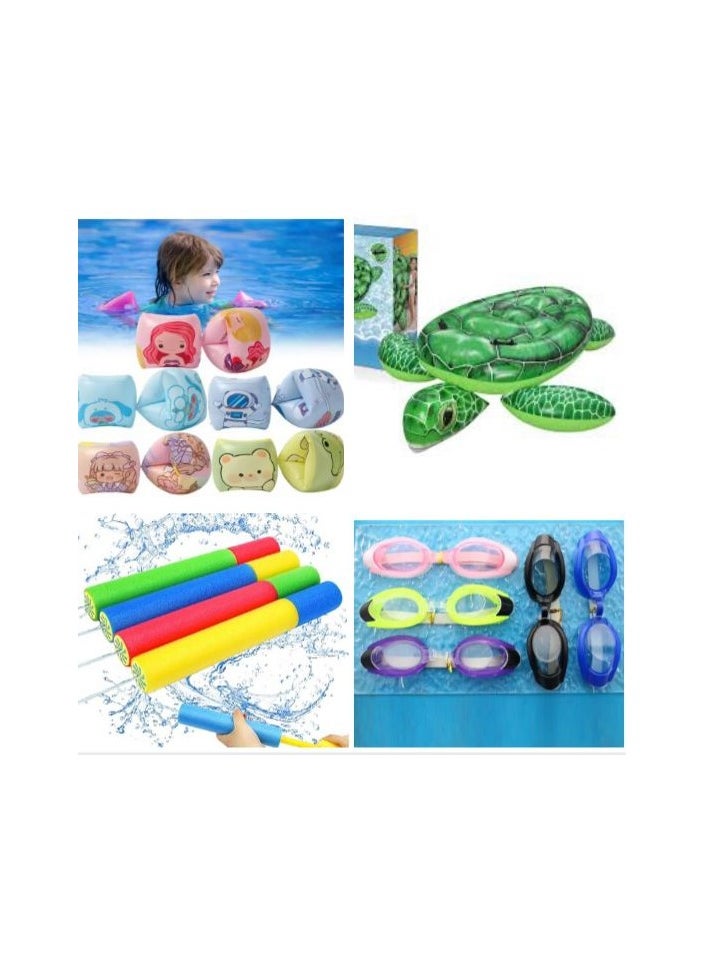 Generic Summer set for children (turtle float + swimming shoulders + swimming goggles + sponge water gun)  - Image 1