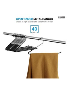 Arabest 40-Piece Non-Slip Slack/Trousers Anti-Rust Chrome Metal Hangers Black/Silver 35.5x17cm  - Image 2