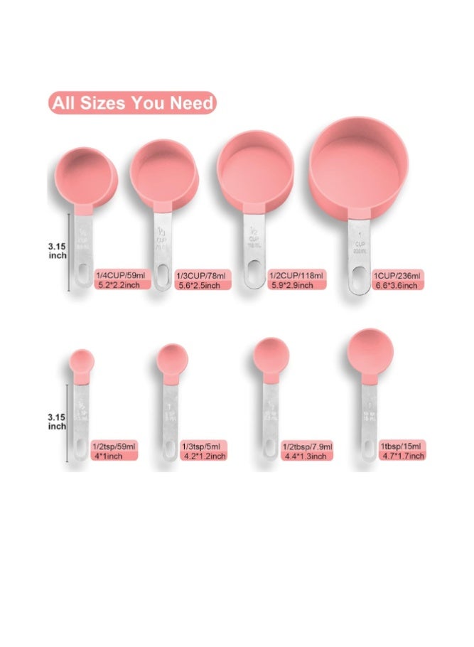 طقم أكواب وملاعق قياس 8 قطع بمقابض ستانلس ستيل قابلة للتكديس - Image 1