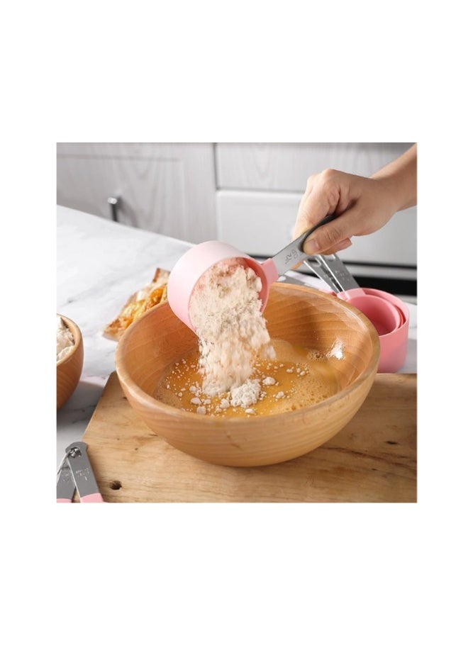 طقم أكواب وملاعق قياس 8 قطع بمقابض ستانلس ستيل قابلة للتكديس - Image 2