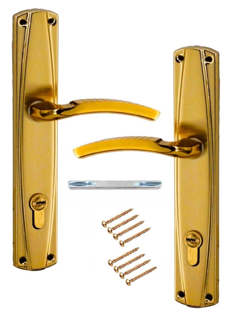 Pair Of Door Handles With Lock Slot Golden