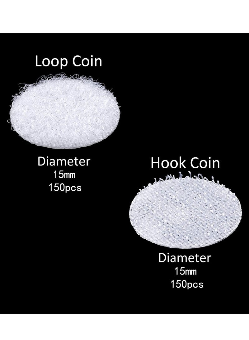 Self Adhesive Dots, Tapes Sticky Back Coins Dots with Hook and Loop Velcro Round Pads, 15mm Diameter Strong Waterproof Round Dot, Dots with Adhesive for Home Office School 300Pcs 150 Pairs - Image 3