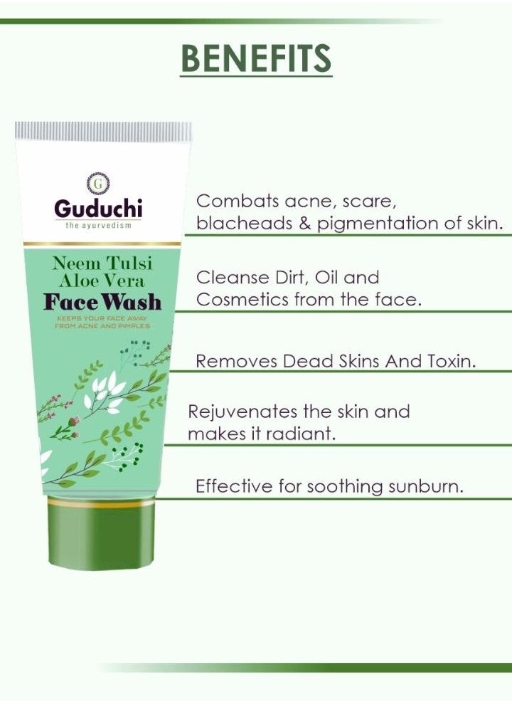 Guduchi Ayurvedic Neem Tulsi Aloevera Face Wash | for Acne Prone Skin | Prevents Acne and Blackheads | Treats Acne scars and Pigmentation - 50g  - Image 2
