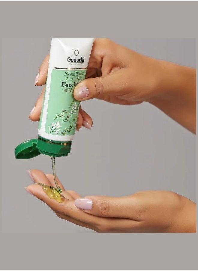 Guduchi Ayurvedic Neem Tulsi Aloevera Face Wash | for Acne Prone Skin | Prevents Acne and Blackheads | Treats Acne scars and Pigmentation - 50g  - Image 3
