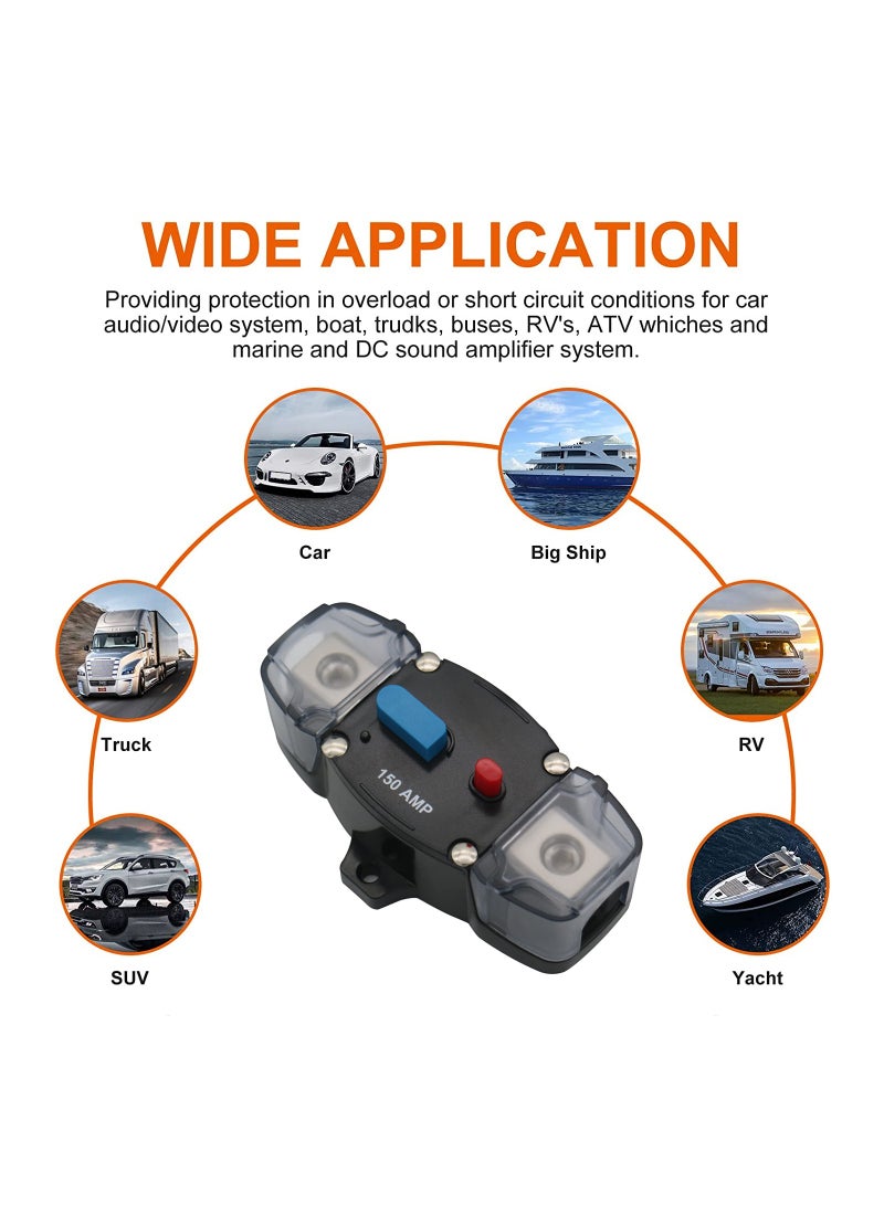 150A Circuit Breaker, 12-48 Volt DC, Car Stereo Audio Inline Fuse Block Holders Inverter, RV Yacht Boat Audio Modification Automatic Circuit Breaker Recovery Power Circuit Protection Safety Switch - Image 5